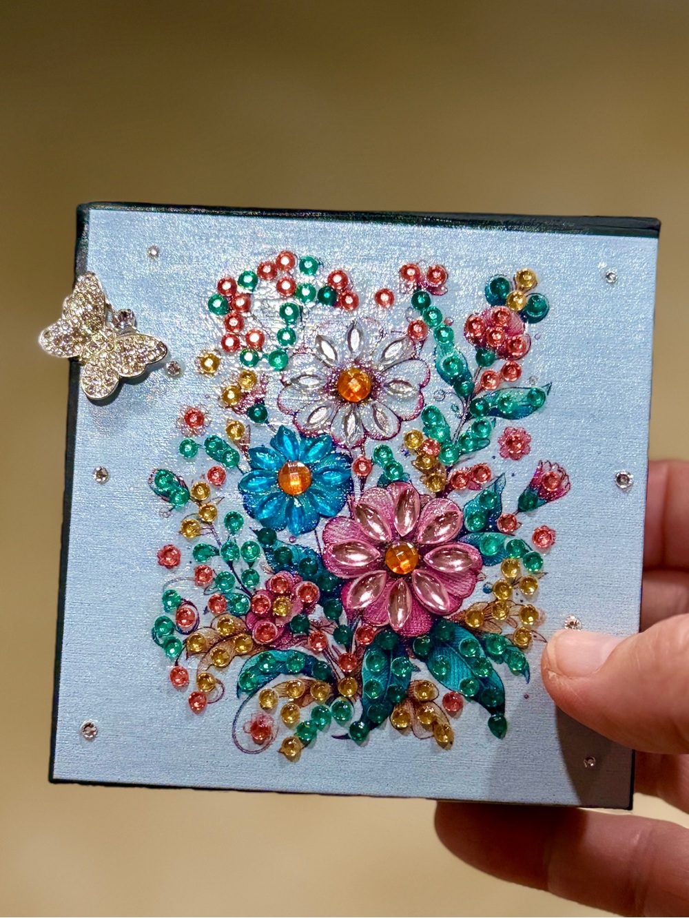Sparkly Floral Desk Set - Crystal Accented Note Holder with Coaster & Bling Pen - Picture 6 of 10